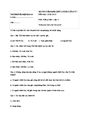 Đề kiểm định chất lượng giữa học kì I Tiếng việt lớp 4 - Năm học 2016-2017 - Trường Tiểu học Kim An